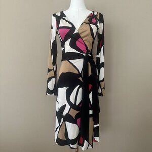 Diane Von Furstenberg DVF Jersey Silk Wrap Dress Women 4 Midi Geometric Abrigo